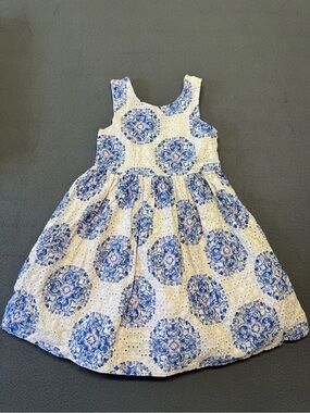 Janie and Jack Girls' White & Blue Eyelet Floral Sundress